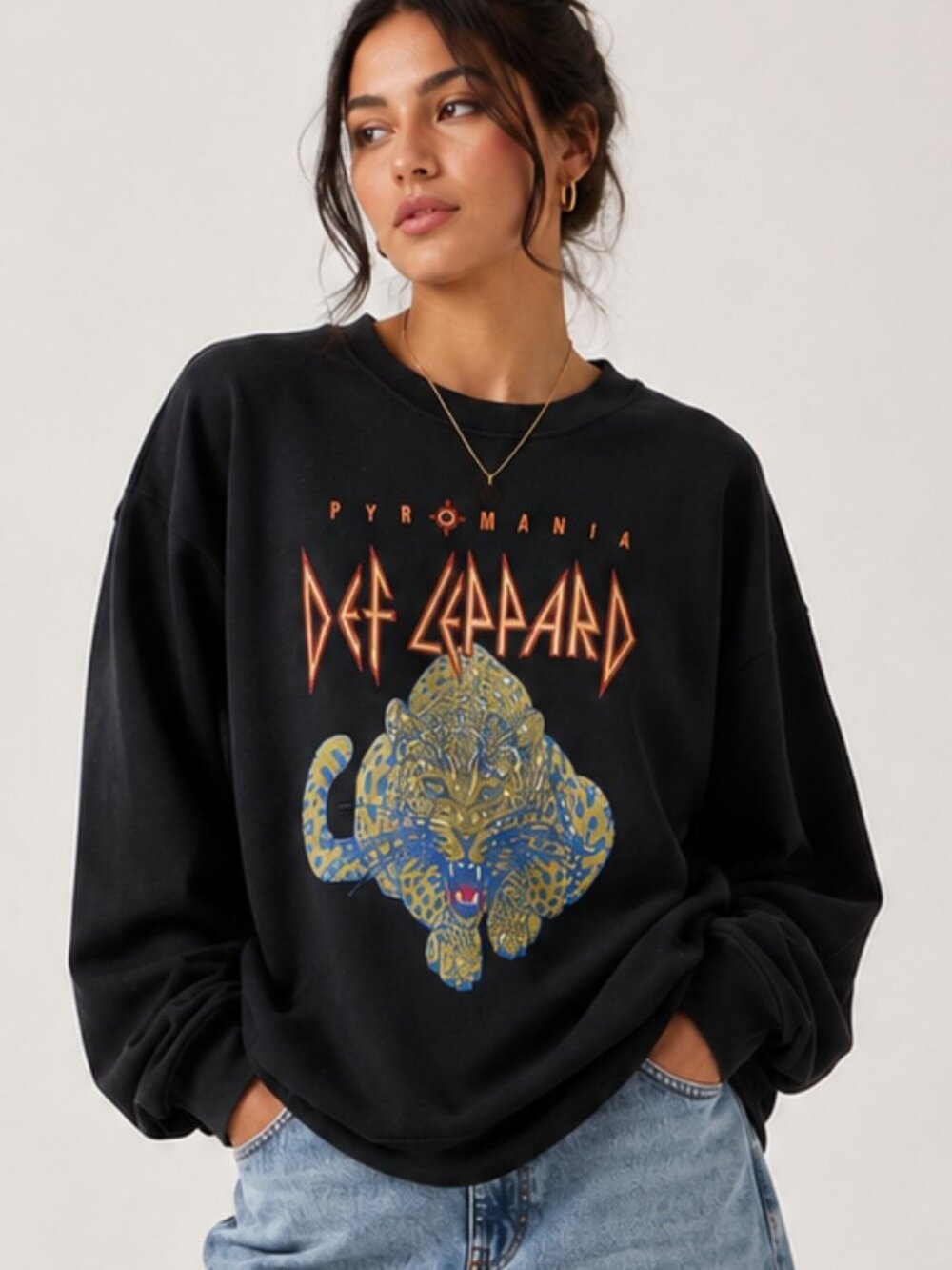 Def Leppard Pyromania Graphic Sweatshirt Black Washed XL NWOT